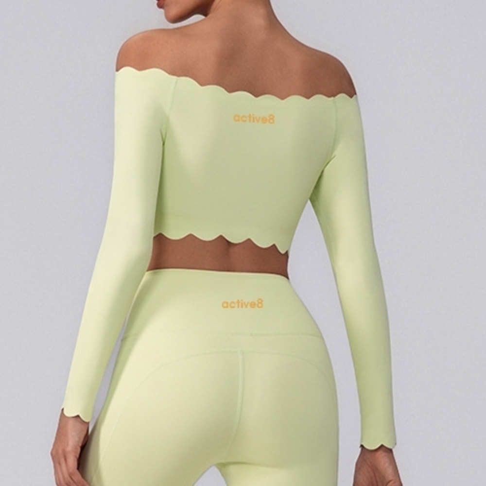 Active8 SIZES AVAILABLE  Off-Shoulder Scallop Crop Top - Soft Yellow